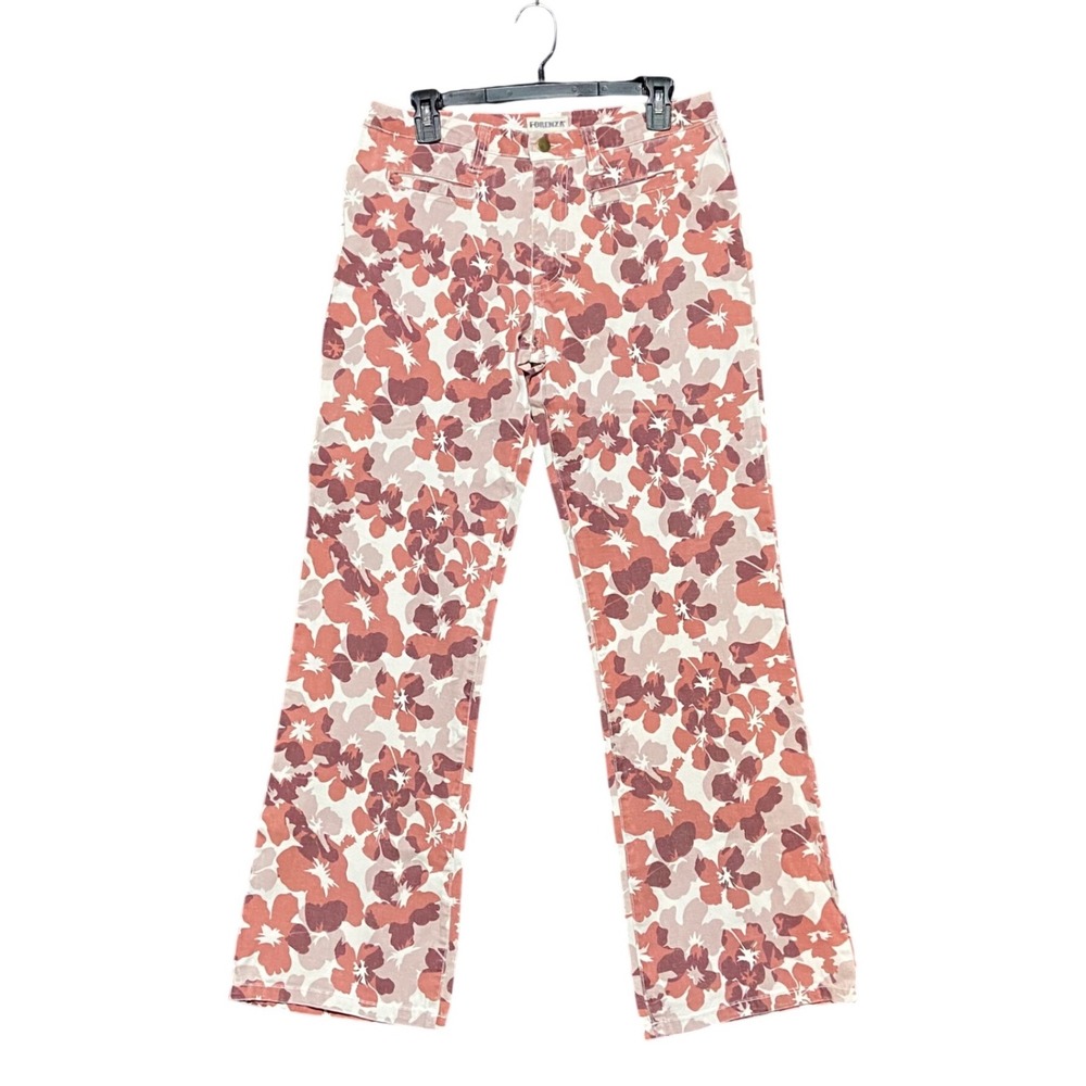 Vintage Forenza Floral Print Straight Leg Pants Pink Women's 8 Mid Rise Y2K Boho